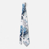 青ヴィンテージ水彩花模様 ネクタイ (裏面)