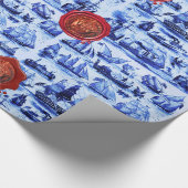 青ヴィンテージ船、帆船レッドワックスシール ラッピングペーパー (角)