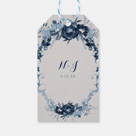青ヴィンテージ花エレガントフローラ結婚式の引き出物 ギフトタグ (裏面)