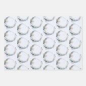 青三日月と白い花模様 ラッピングペーパーシート (正面3)