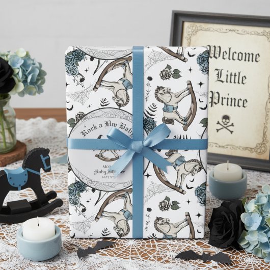 青不気味ヴィンテージロッキングホース赤ちゃんシャワー ラッピングペーパー