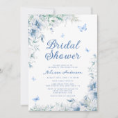 青中国のと白のエレガントブライダルシャワー 招待状 (正面)