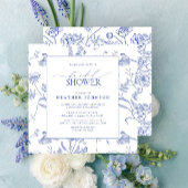 青中国の白ヴィンテージフローラブライダルシャワー 招待状