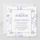 青中国の白ヴィンテージフローラベビーイン開花 招待状 (正面)