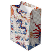 青中国の竜飛んでいる培地 ミディアムペーパーバッグ (正面アングル)