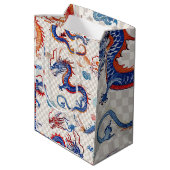 青中国の竜飛んでいる培地 ミディアムペーパーバッグ (裏面アングル)