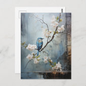 青中国の絵画の鳥と花と ポストカード (正面/裏面)