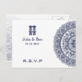 青中国の色白磁二重ハピネスRSVP インビテーションポストカード (正面/裏面)