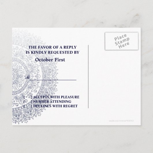 青中国の色白磁二重ハピネスRSVP インビテーションポストカード (裏面)