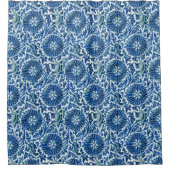 青中国の花柄 シャワーカーテン (正面)