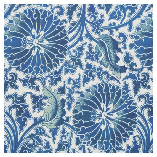 青中国の花柄 ファブリック (見本)