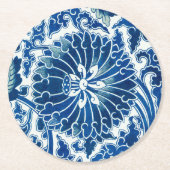 青中国の花柄 ラウンドペーパーコースター (正面)