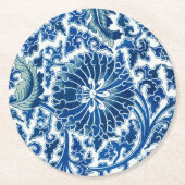 青中国の花柄 ラウンドペーパーコースター (正面)