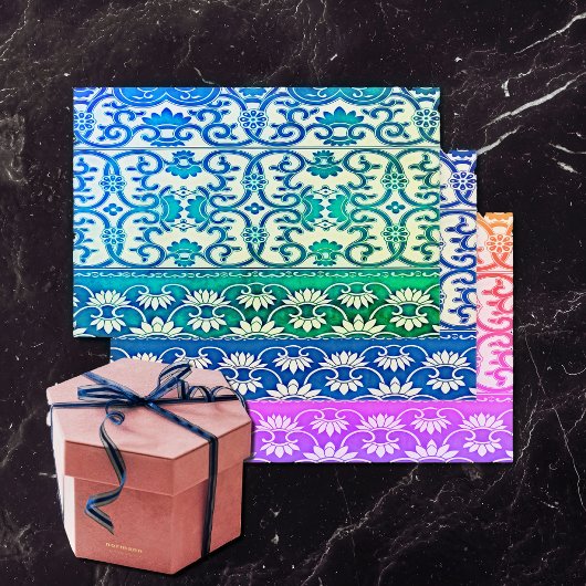 青中国の – 緑 – 熱帯の色のフローラ ラッピングペーパーシート