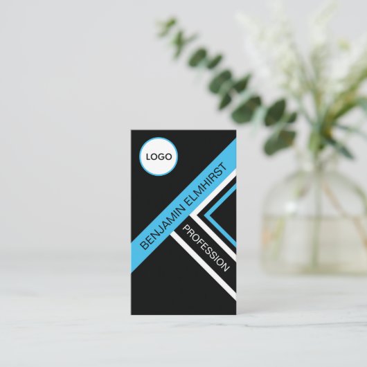 青企業の色と黒の色のモダンスタイル 名刺 (スタンド正面)