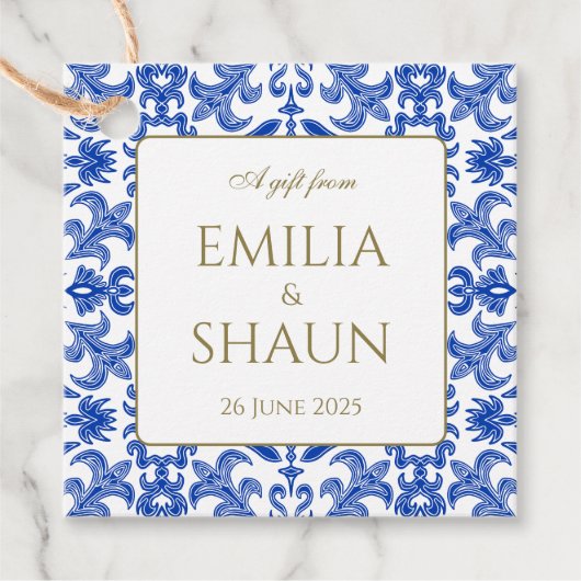 青伝統的イタリアン結婚式の引き出物ラベル フェイバータグ (正面)