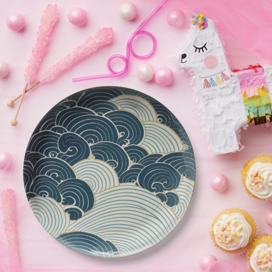 青伝統的波セ日本のラミックデザイン ペーパープレート (パーティー)