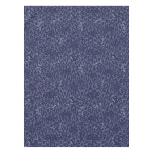 青伝統的波日本の青海波パターン テーブルクロス (正面)