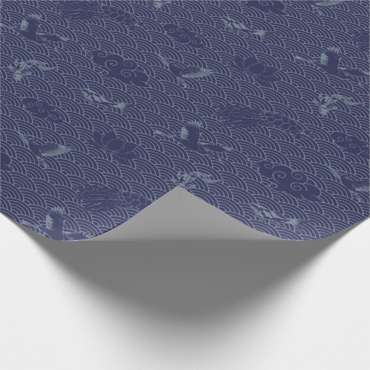 青伝統的波日本の青海波パターン ラッピングペーパー (角)