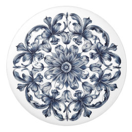 青伝統的灰色の白パタ華美ーン セラミックノブ