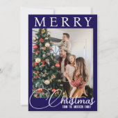 青伝統的白の家族写真クリスマス シーズンカード (正面)