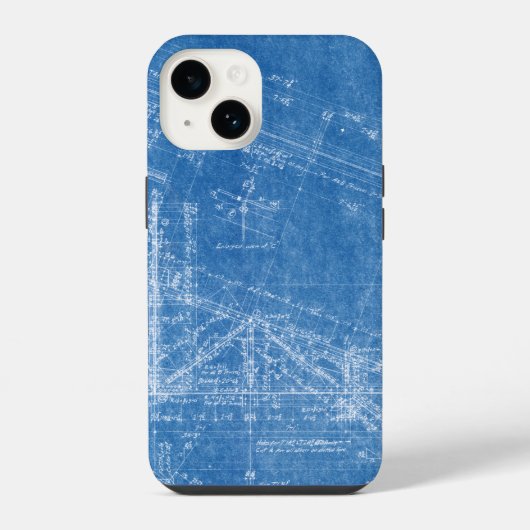 青写真テクスチャパターン建築建物青 iPhoneケース (裏面)