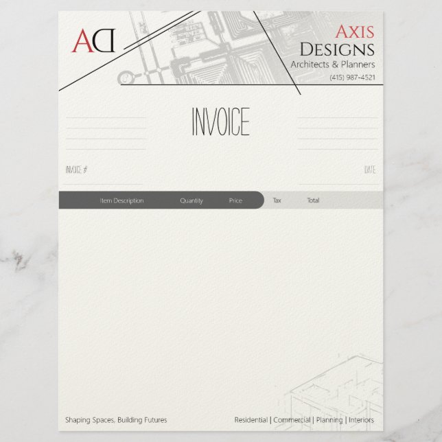 青写真デザインの建築家請求書テンプレート レターヘッド (正面)