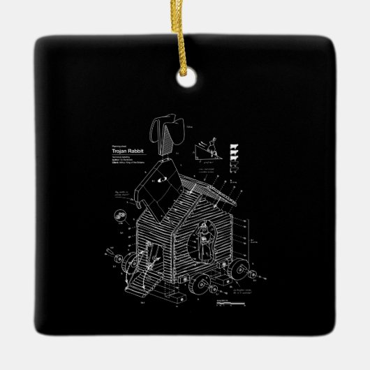 青写真トロイの木馬おもしろいウサギ セラミックオーナメント (正面)