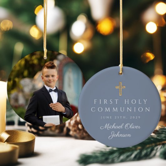 青写真宗教クロスボーイファースト・コミュニオン セラミックオーナメント