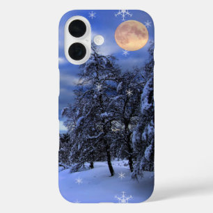 青冬の夜の月雪 iPhone 16ケース