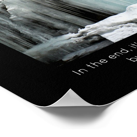 青凍っていの滝と感動的引用文 ポスター (角)