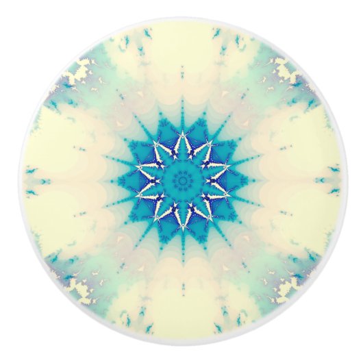 青凍ってい霜の降りた雪片の冬の模様 セラミックノブ (正面)