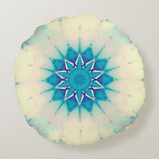 青凍ってい霜の降りた雪片の冬の模様 ラウンドクッション (裏面)