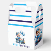 青列車の男の子の赤ちゃんシャワーにテディベア フェイバーボックス (オープン)