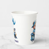 青列車の男の子の赤ちゃんシャワーにテディベア 紙コップ (左)