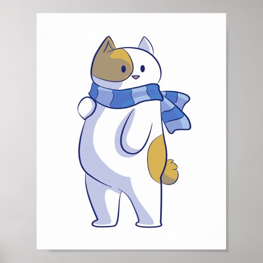 青剥ぎスカーフ付き雪猫 ポスター (正面)