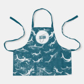 青動揺してサメ模様モノグラム エプロン (正面)