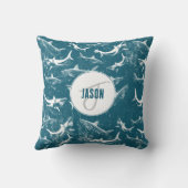 青動揺してサメ模様モノグラム クッション (裏面)