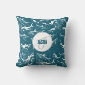 青動揺してサメ模様モノグラム クッション (正面)