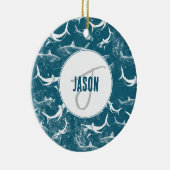 青動揺してサメ模様モノグラム セラミックオーナメント (右)