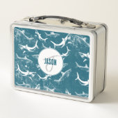 青動揺してサメ模様モノグラム メタルランチボックス (裏面)