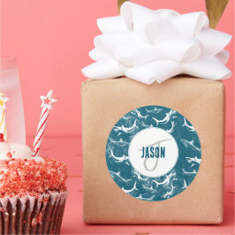 青動揺してサメ模様モノグラム ラウンドシール