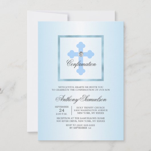 青十パーソナライズされた字エレガント確認少年 招待状 (正面)