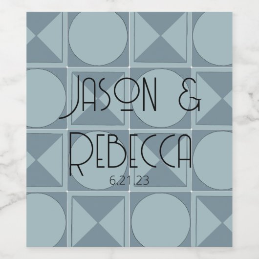 青半モダン部幾何タイル結婚のカスタム ワインラベル (シングルラベル)