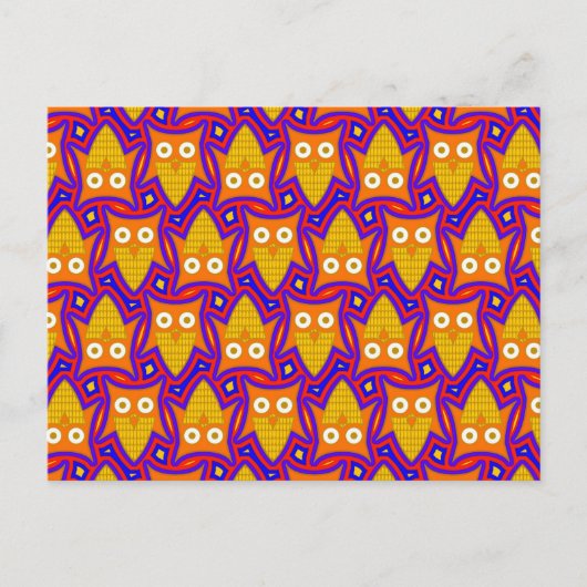 青及びオレンジフクロウパターン ポストカード (正面)