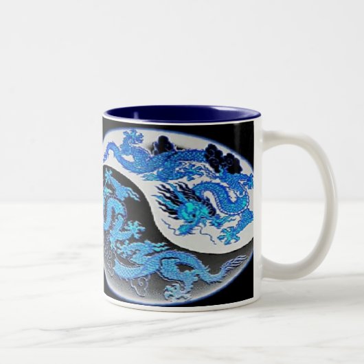 青及びオレンジ陰陽のドラゴンのコーヒー・マグ ツートーンマグカップ (右)