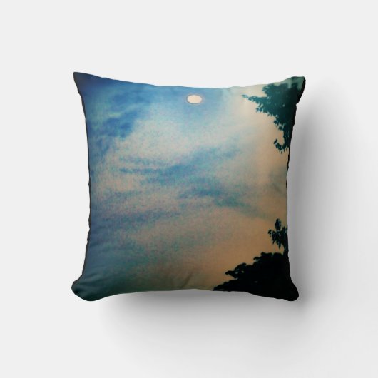 青及びモモの月の空の枕タイプ2の黒の背部 クッション (正面)