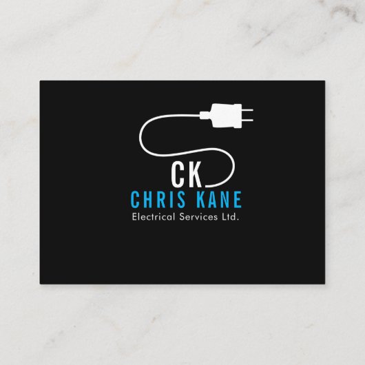 青及び灰色の電気技師のロゴのデザインビジネス 名刺 (裏面)