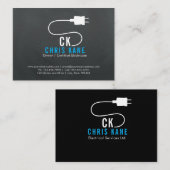 青及び灰色の電気技師のロゴのデザインビジネス 名刺 (正面/裏面)