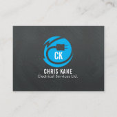 青及び灰色の電気技師のロゴのデザイン 名刺 (正面)